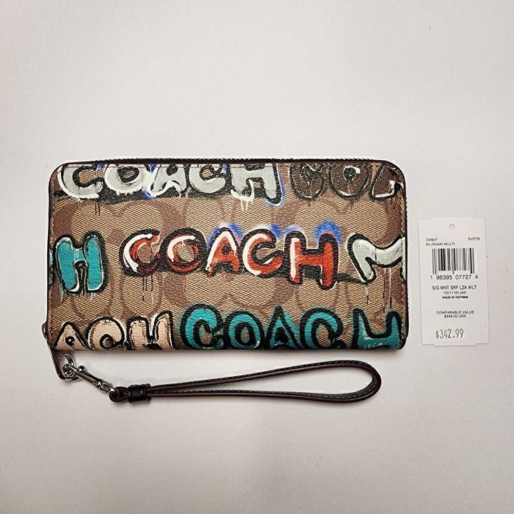 NWT Coach X Mint + Serf Long Zip Around Wallet In Signature Canvas CM837